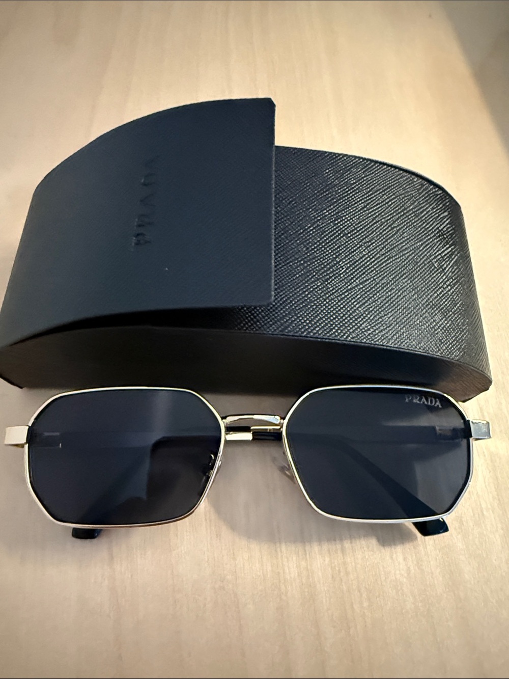 Prada Gold Frame Sunglasses with Dark Gray Lenses - Picture 2 of 6